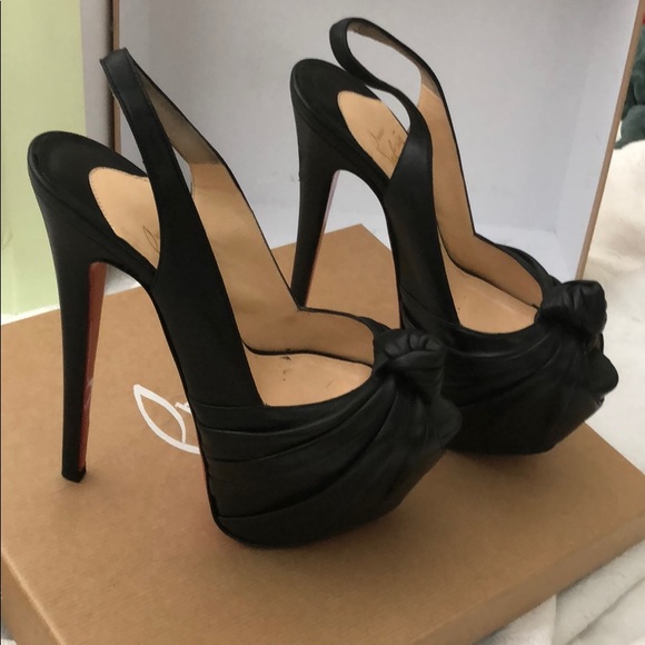 Christian Louboutin Shoes - Black Slingback High Heel Peep-Toe Pumps